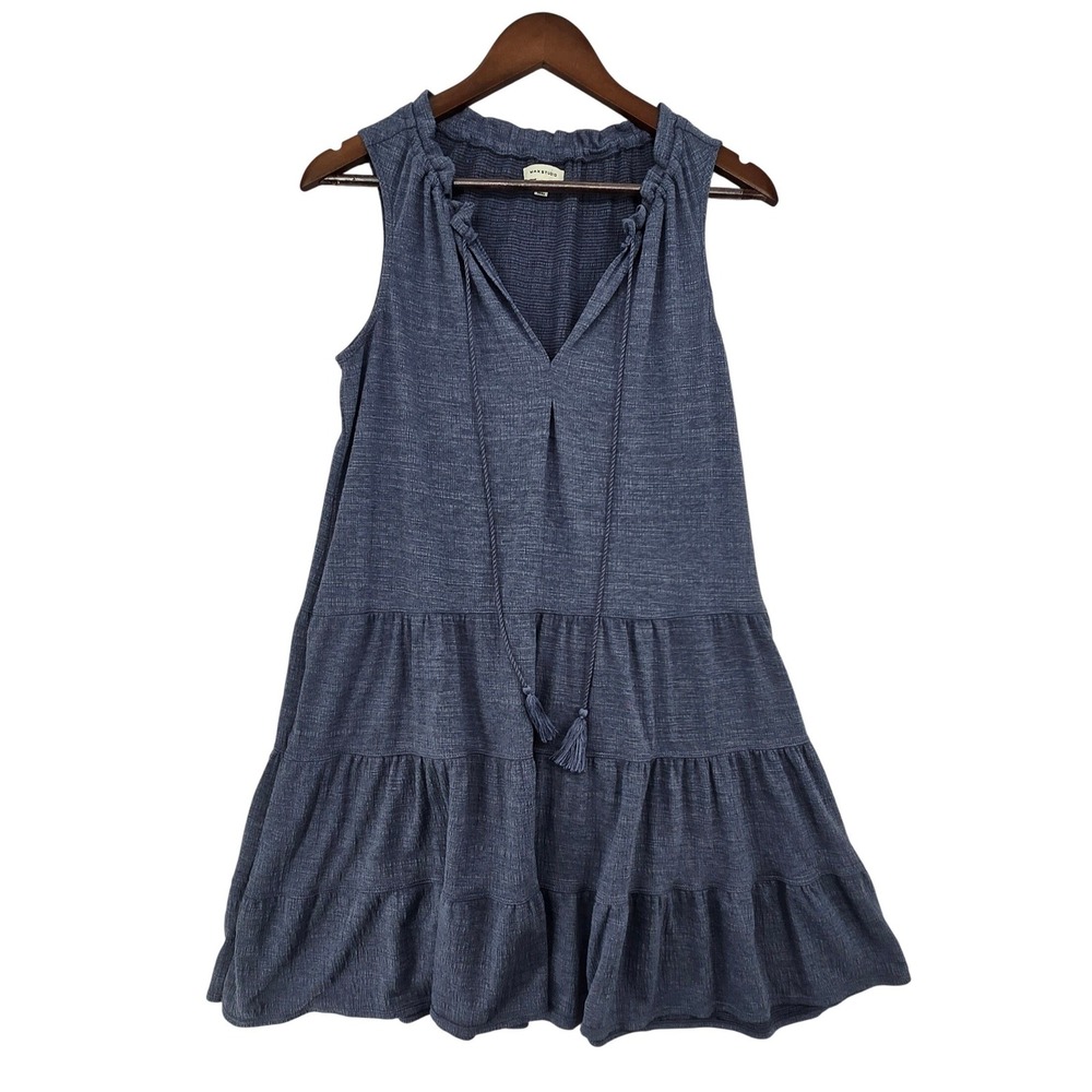 Max Studio Womens Blue Tiered Sleeveless Mini Dress Tassel V-Neck A905D55B Small